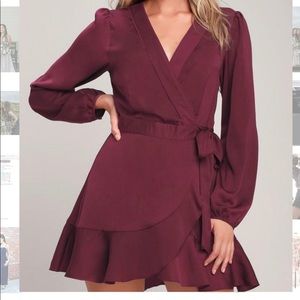 Lulus Long Sleeve Satin Wrap Dress